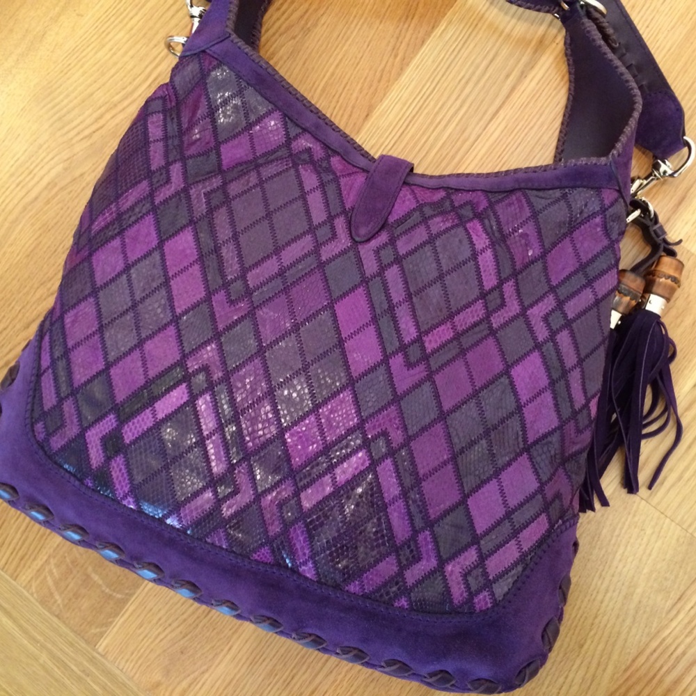 Authentic Gucci Jackie Purple Python & Suede Hobo - image 4